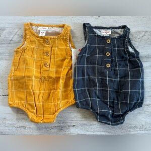 Cat & Jack Plaid Baby Rompers - Mustard and Navy
